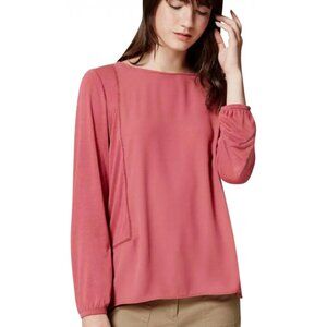 Loft Long Sleeve Loose Fit Blouse Womens Size S Pink Lace Inset Flowy Casual Top